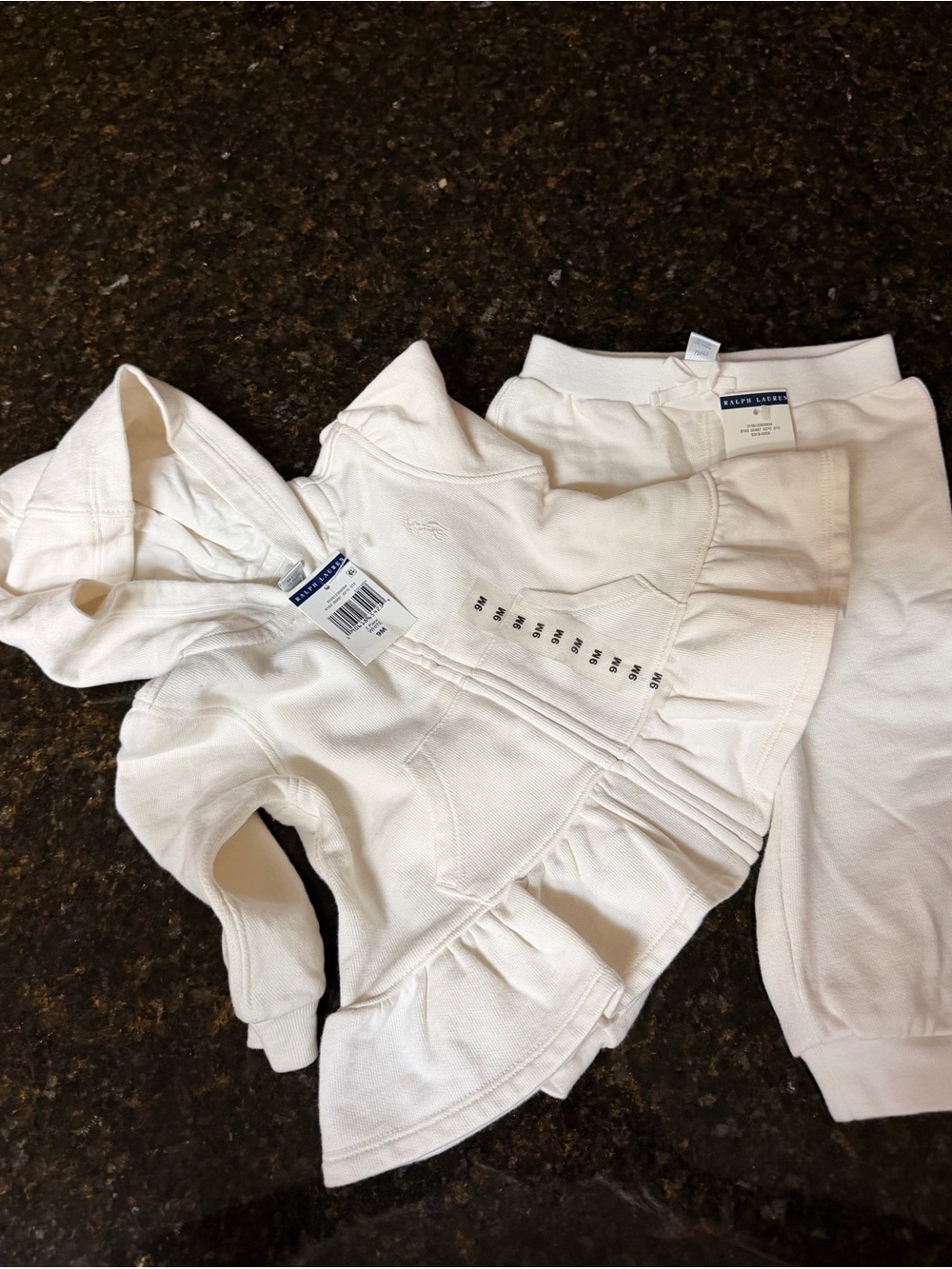 Ralph Lauren Cream Hooded Ruffle Sweatpants Set